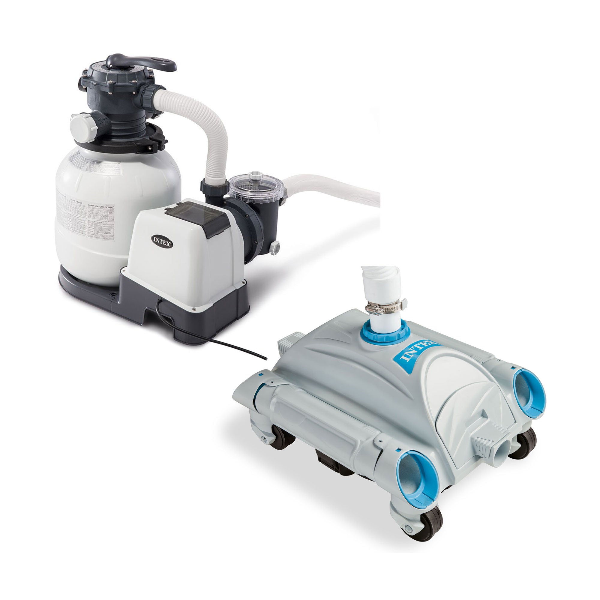 Intex 2100 GPH Above Ground Pool Sand Filter Pump w/ Automatic Pool Vacuum - VMInnovations