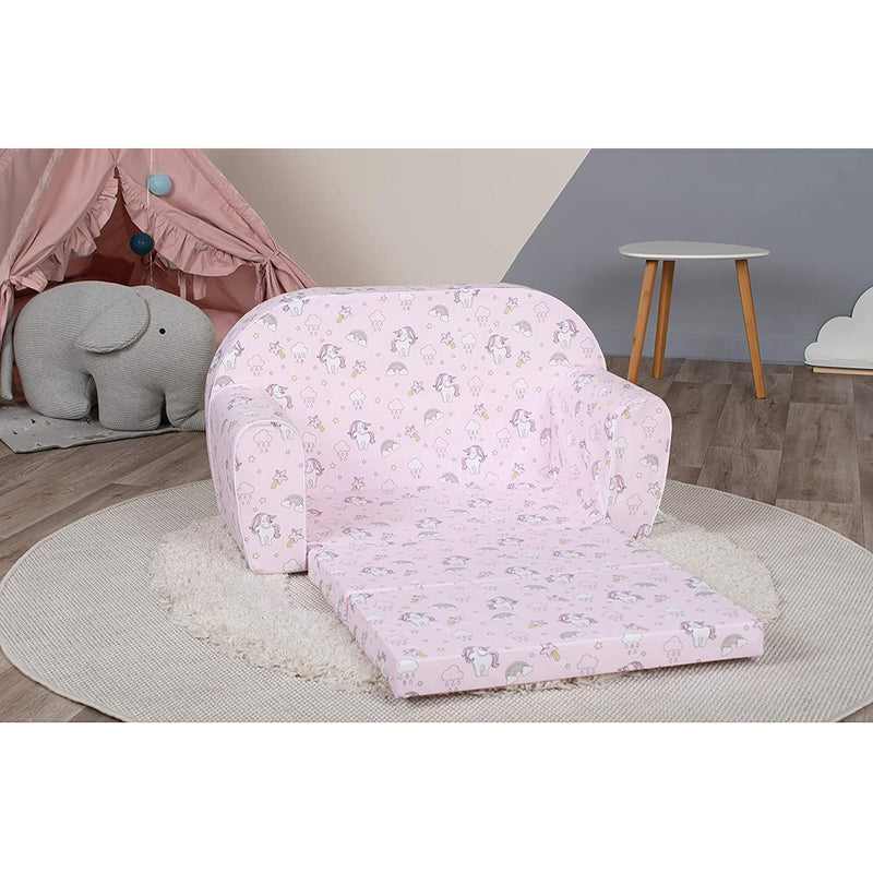 Delsit Toddler & Kids Flip Open Foam Double Sofa, Unicorns & Rainbows (Open Box)