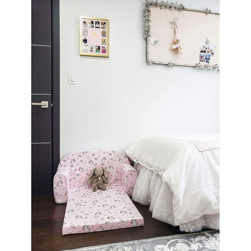 Delsit Toddler & Kids Flip Open Foam Double Sofa, Unicorns & Rainbows (Open Box)