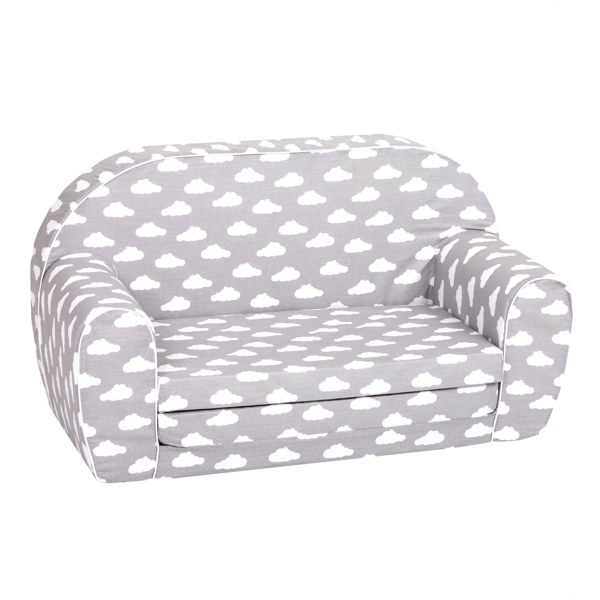 Delsit Toddler Couch & Kids 2 in 1 Flip Open Foam Double Sofa, Gray with Clouds - VMInnovations