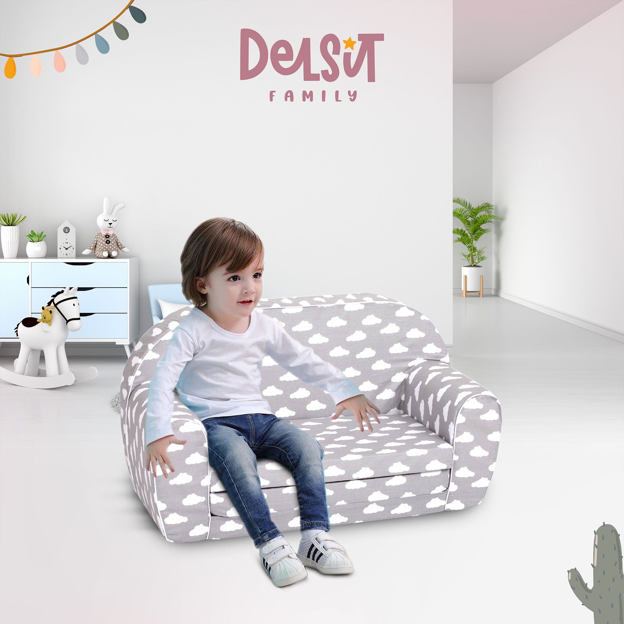 Delsit Toddler Couch & Kids 2 in 1 Flip Open Foam Double Sofa (Used) - VMInnovations