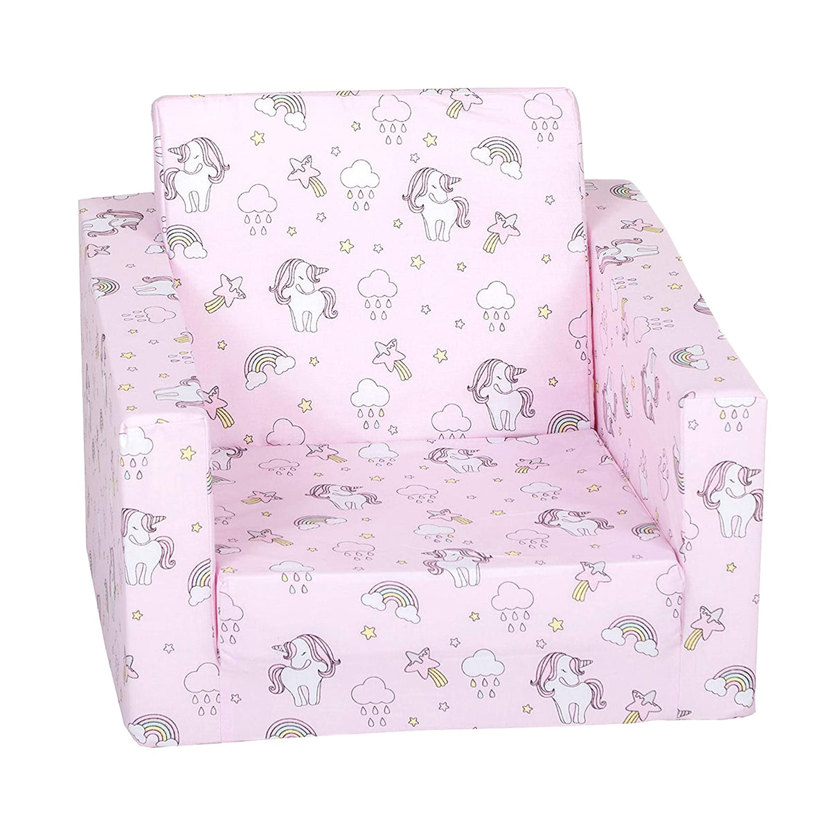 Delsit Lightweight Toddler & Kids Flip Open Single Sofa, Unicorn & Rainbows Pink - VMInnovations