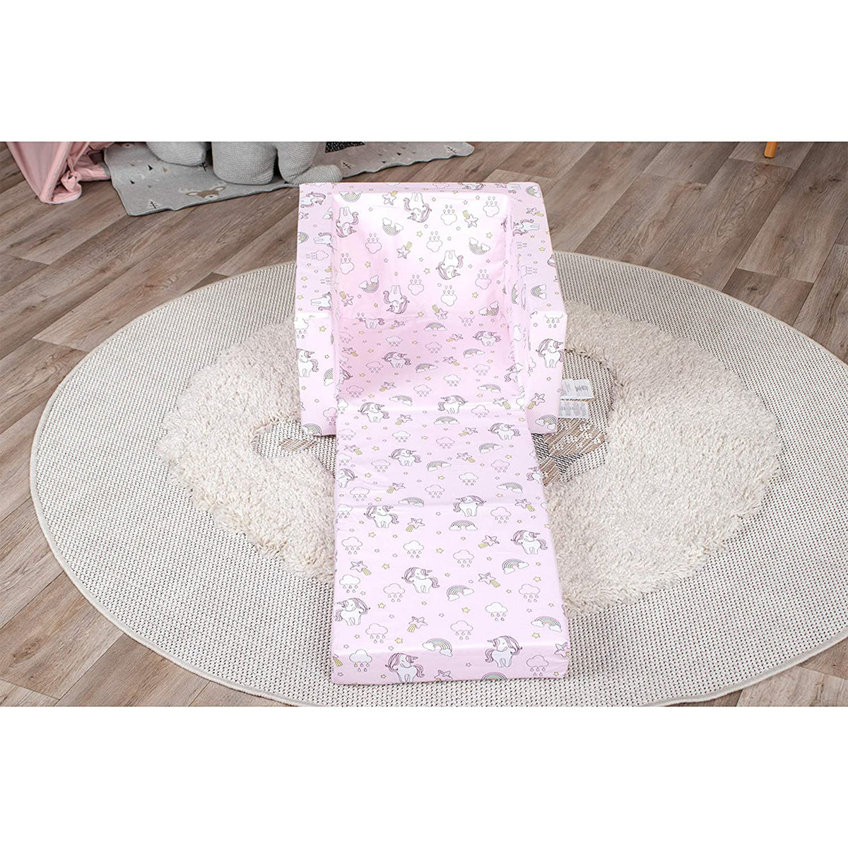 Delsit Lightweight Toddler & Kids Flip Open Single Sofa, Unicorn & Rainbows Pink - VMInnovations