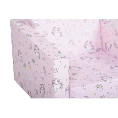Toddler & Kids Flip Open Single Sofa, Unicorn & Rainbows Pink (Used)