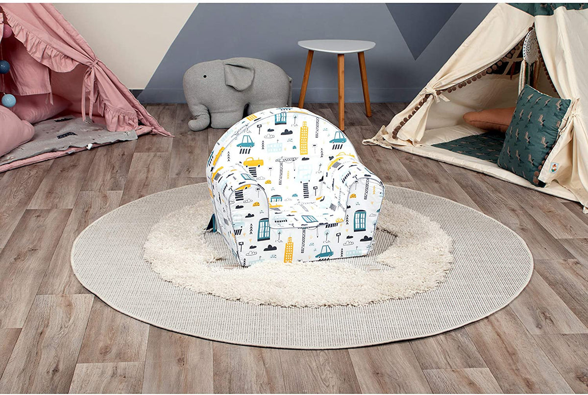 Delsit Lightweight Toddler Chair and Kids Reading Armchair Lounger, Busy Street - VMInnovations