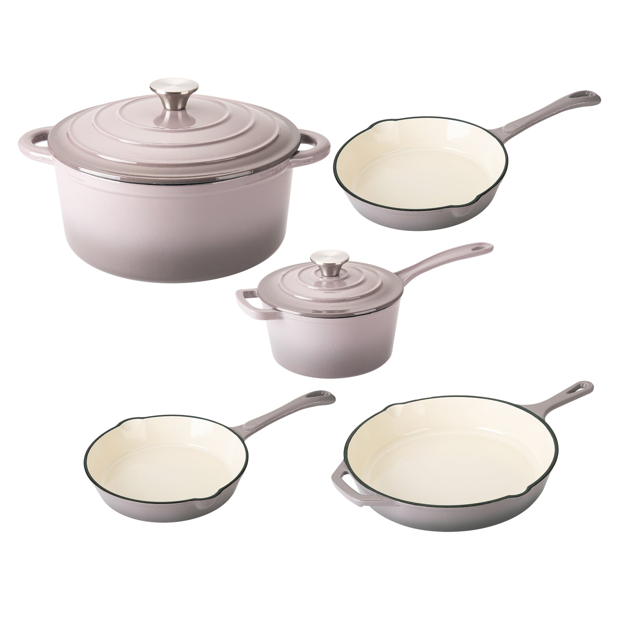 Hamilton Beach Cast Iron Oven Pot, Sauce Pan, and Frying Sauce Pan Set, (5 Pack)