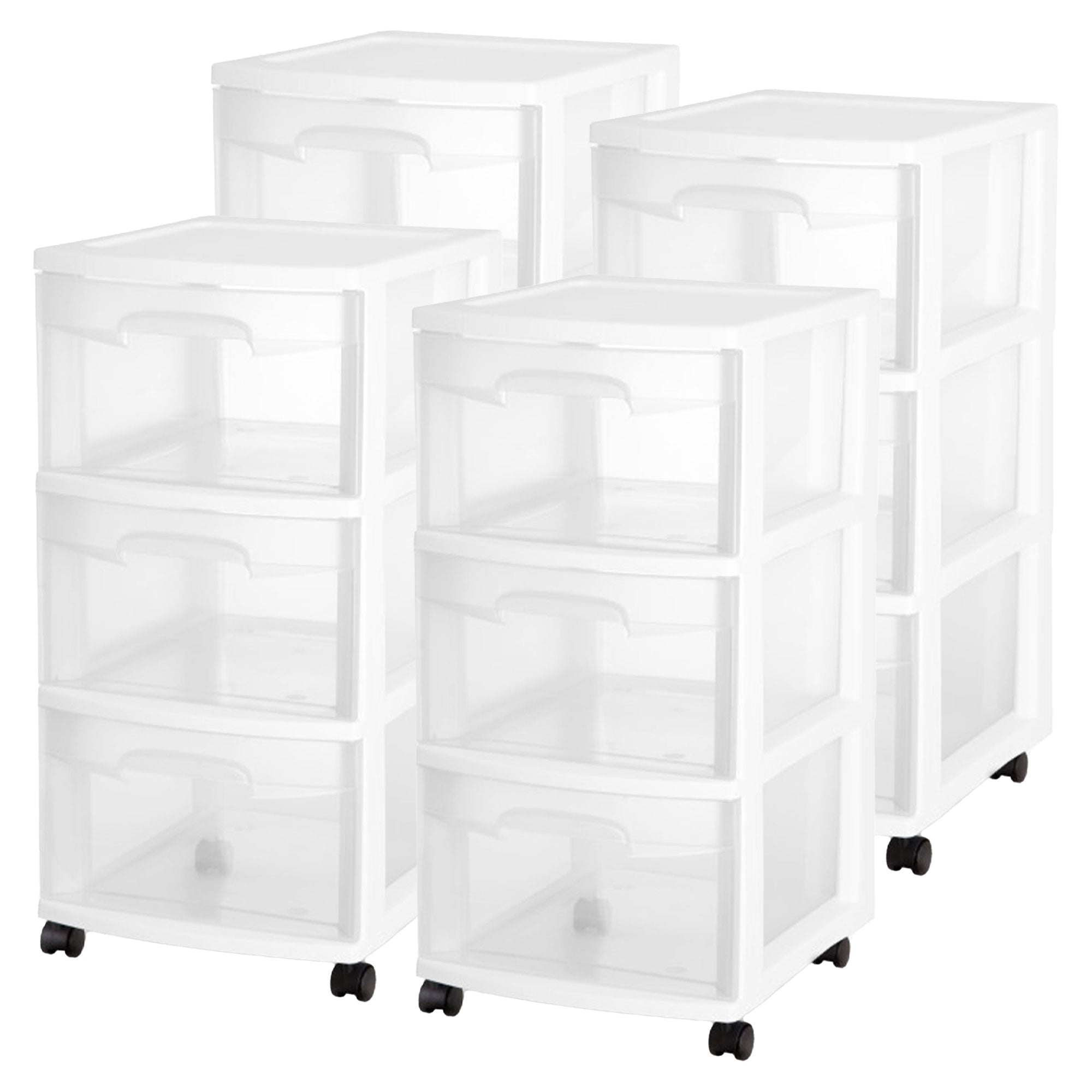 Sterilite 3 Drawer Storage Cart, Plastic Rolling Organizer with Wheels, 4 Pack - VMInnovations