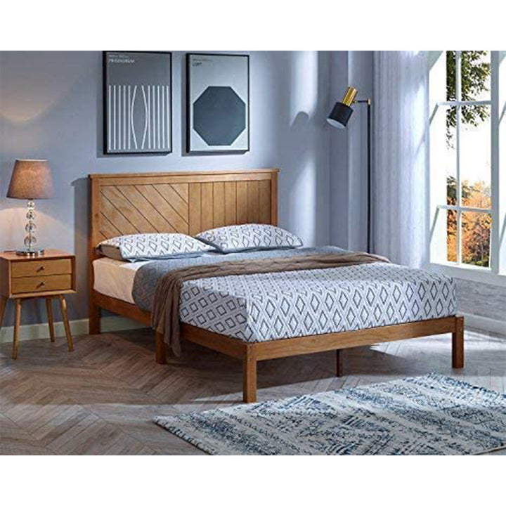 MUSEHOMEINC Solid Pinewood Rustic Platform Bed with 2 Way Design Headboard, Twin - VMInnovations