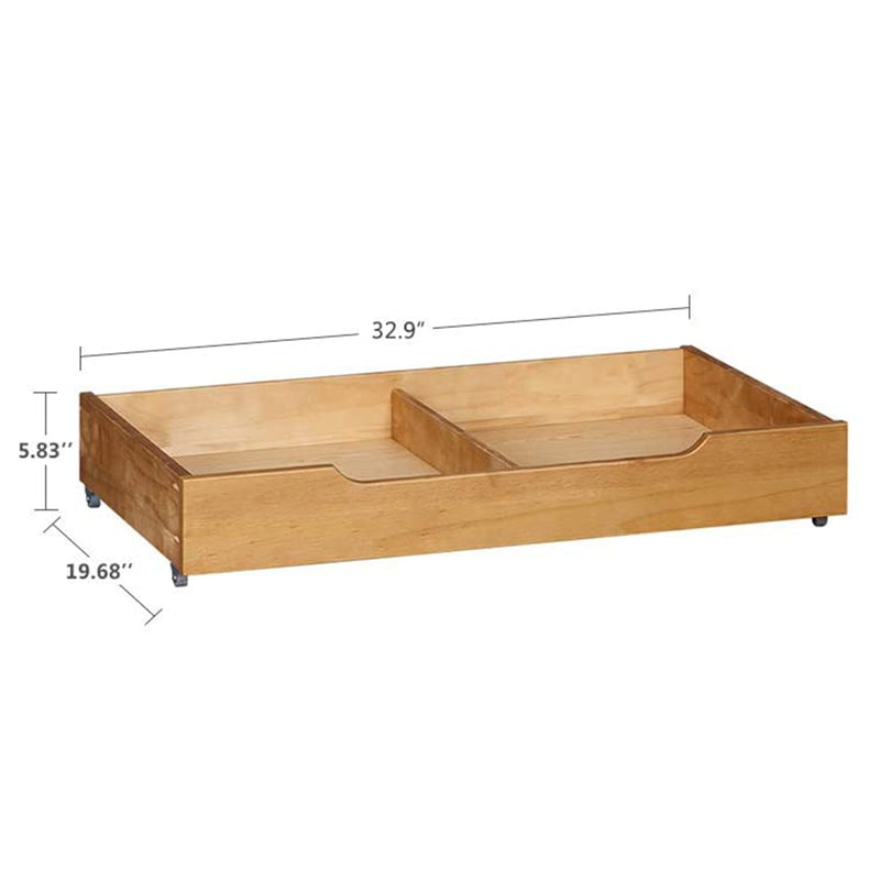 MUSEHOMEINC BD1001T Solid Wood Underbed Storage Trundle Organizer, Full/Twin