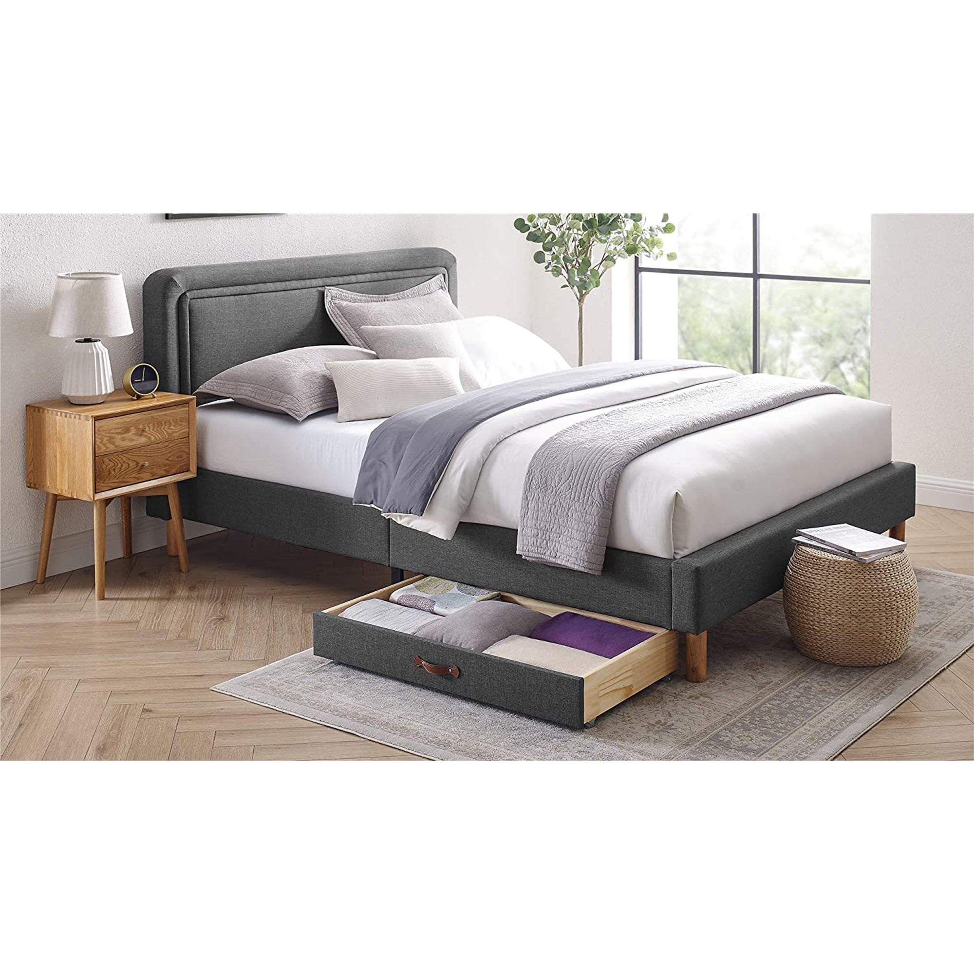 MUSEHOMEINC Upholstered Wooden Under Bed Storage for King/Queen Beds (Open Box) - VMInnovations