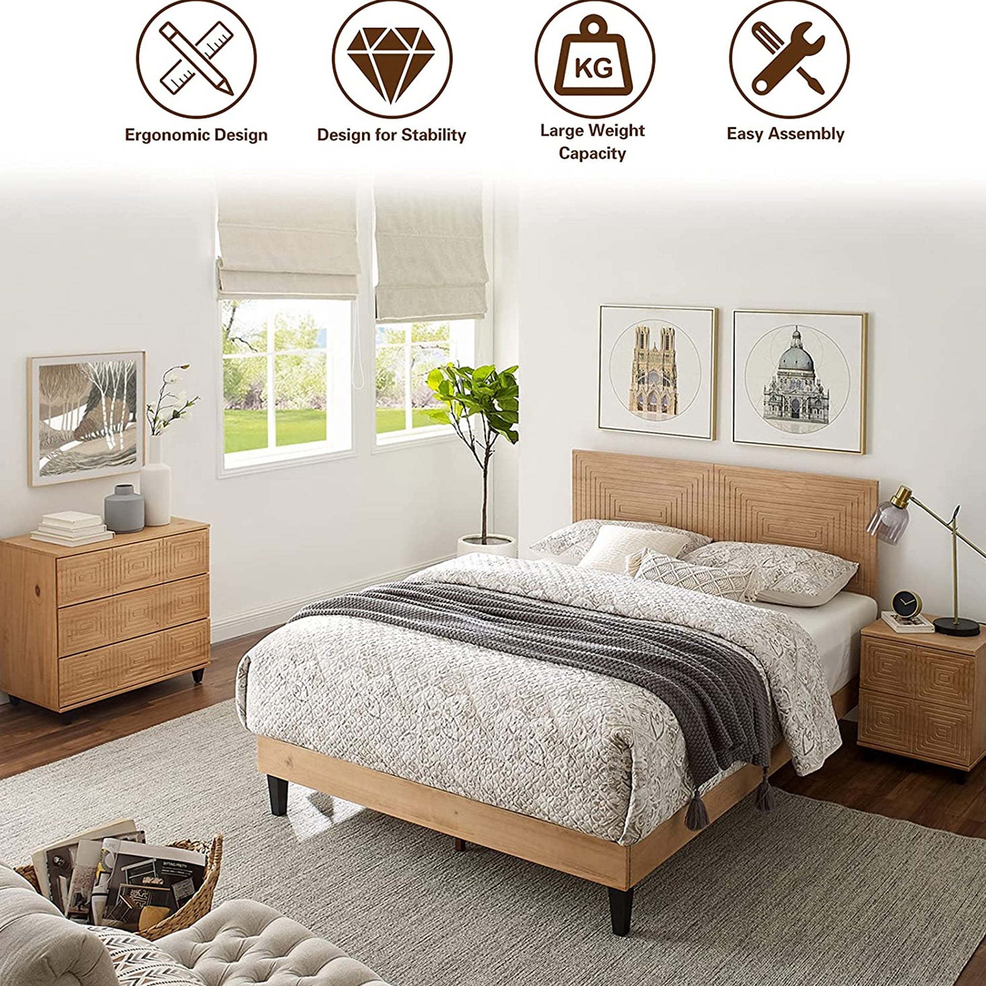 MUSEHOMEINC Solid Pine Wood Mid Century Platform Rustic Bed Frame, Full (Used)