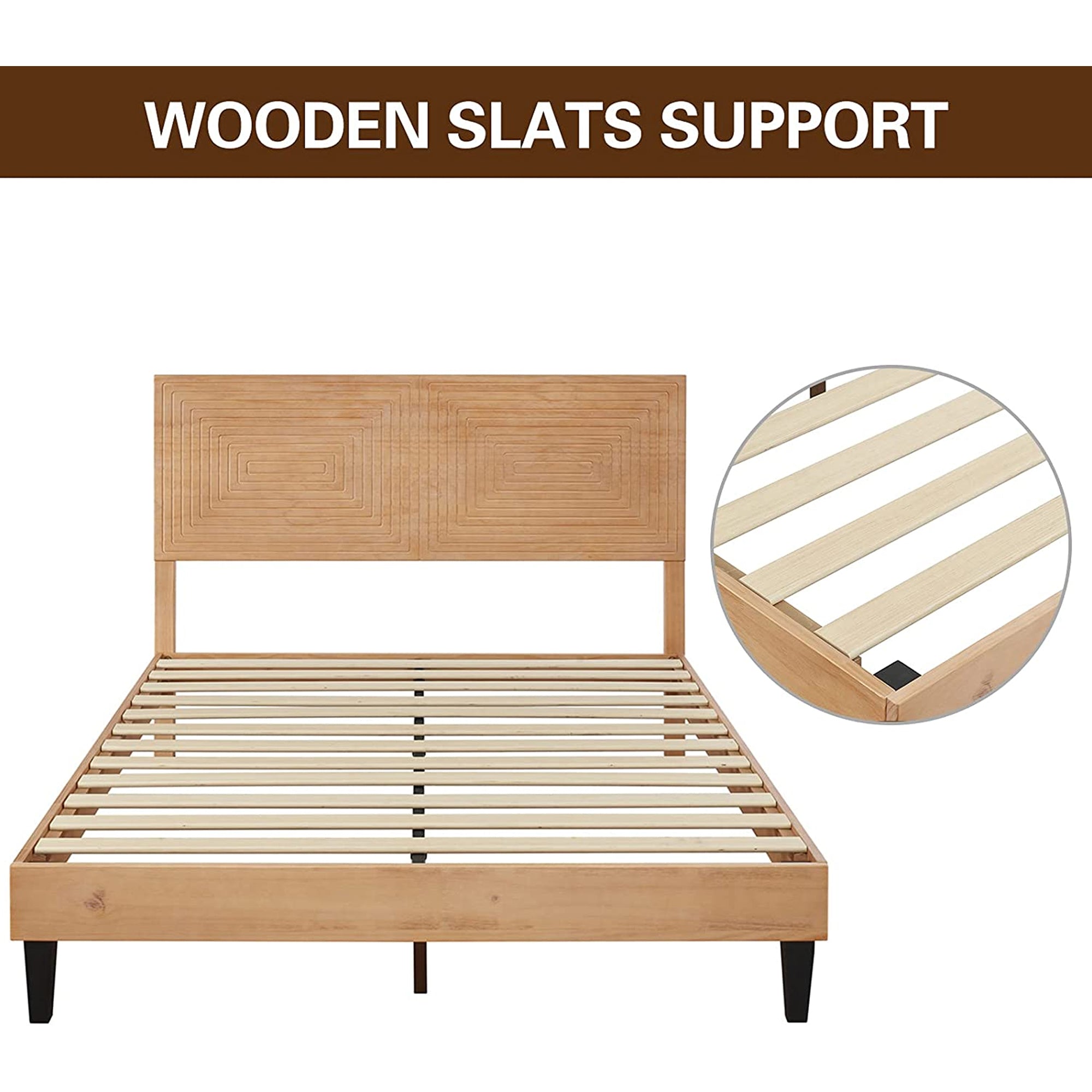 MUSEHOMEINC Solid Pine Wood Mid Century Platform Rustic Bed Frame (Open Box) - VMInnovations
