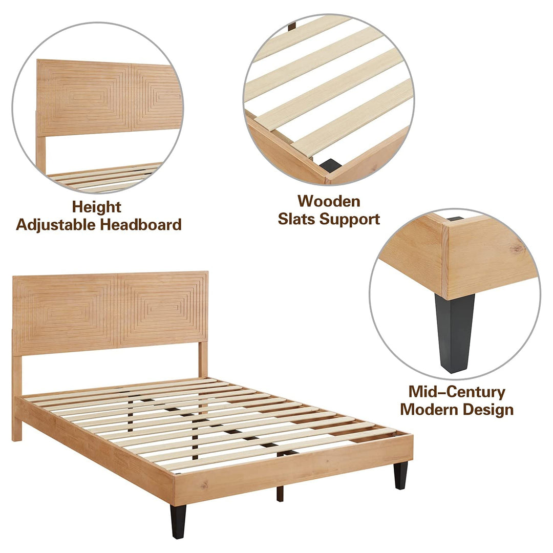 MUSEHOMEINC Solid Wood Mid Century Modern Rustic Platform Bed Frame, Pine, King - VMInnovations