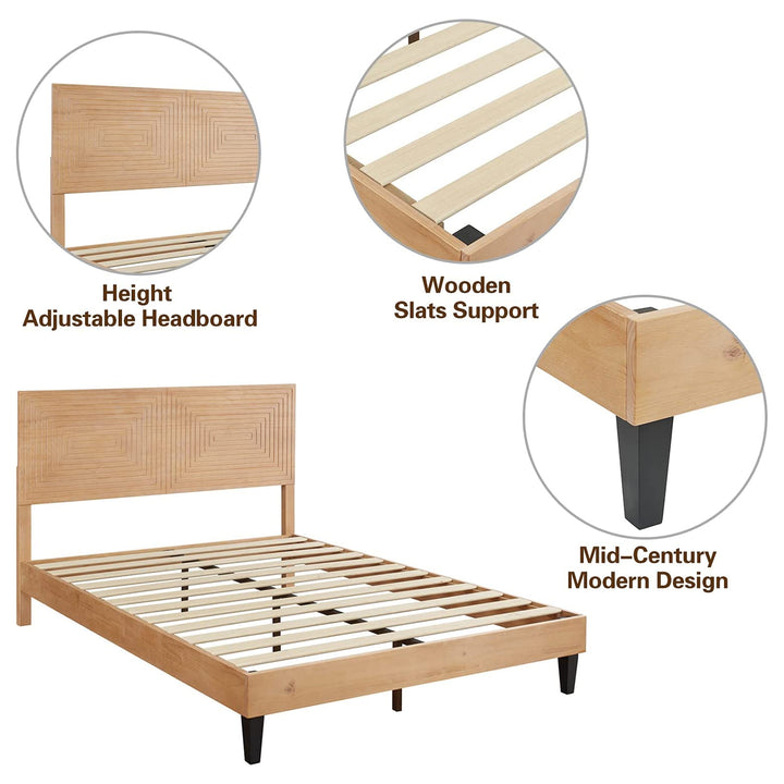 MUSEHOMEINC Solid Wood Mid Century Modern Rustic Platform Bed Frame, Pine, King - VMInnovations