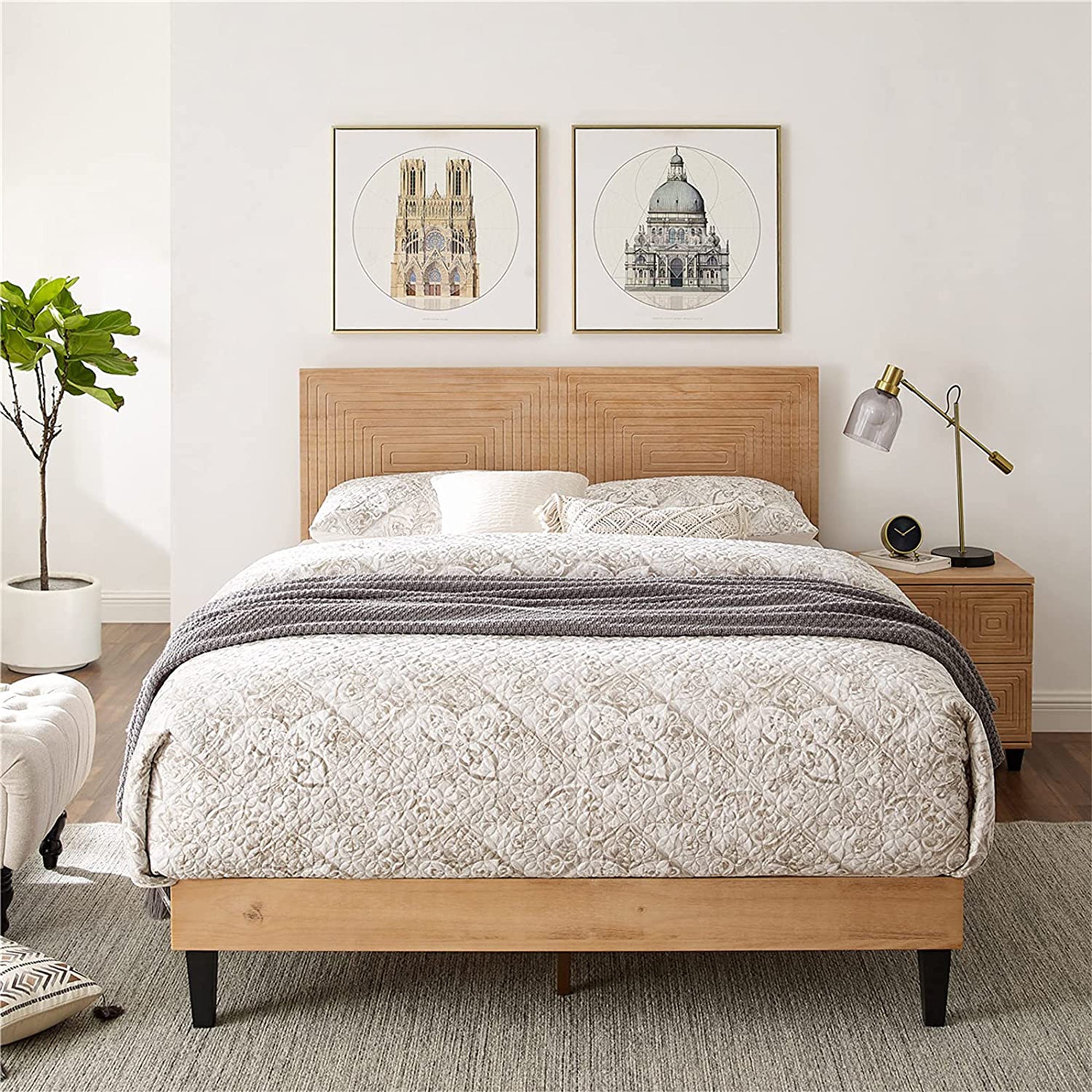 MUSEHOMEINC Mid Century Modern Solid Wood Adjustable Height Platform Bed, Queen - VMInnovations