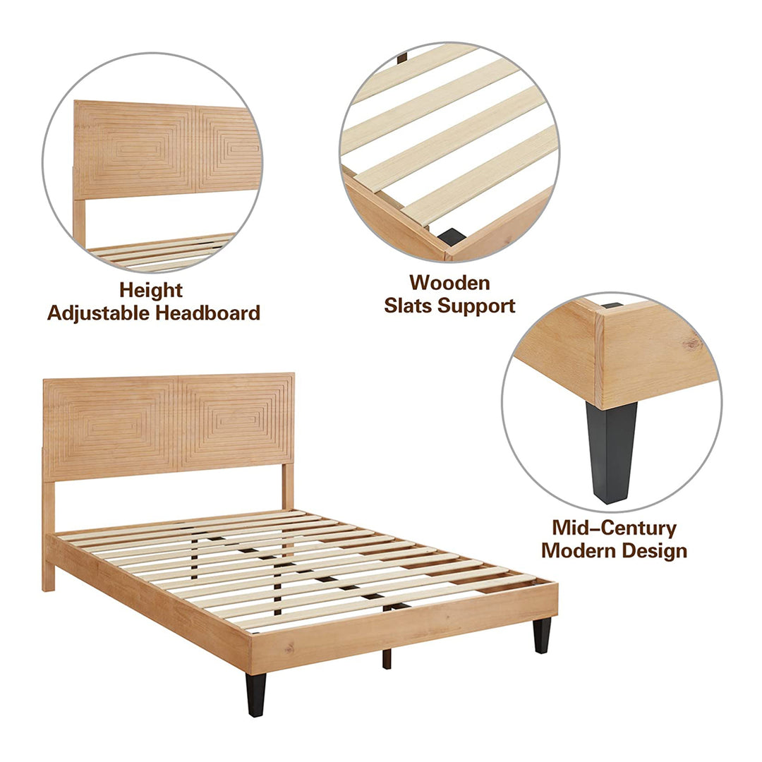 MUSEHOMEINC Mid Century Modern Solid Wood Adjustable Height Platform Bed, Queen - VMInnovations