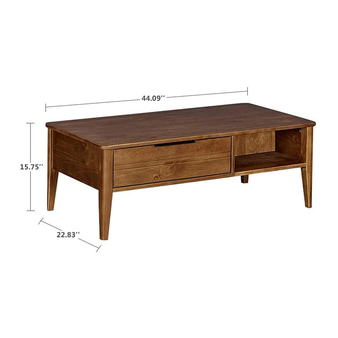 MUSEHOMEINC Mid Century Modern Rectangular Coffee Table with Drawer, Honey Brown - VMInnovations