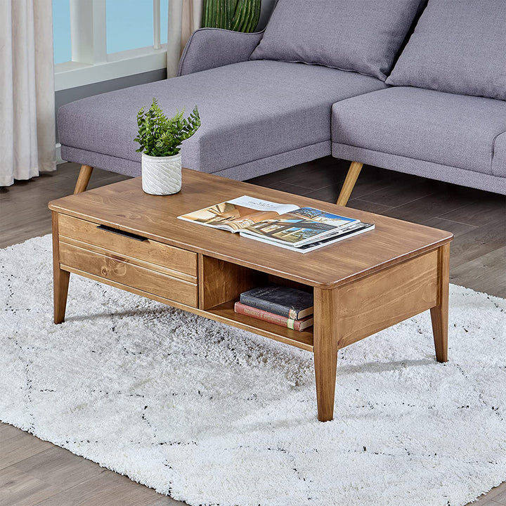 MUSEHOMEINC Mid Century Modern Rectangular Coffee Table with Drawer, Honey Brown - VMInnovations