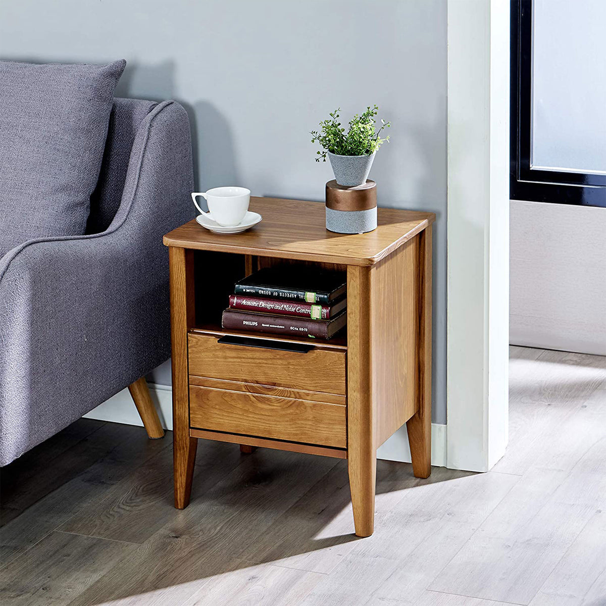 MUSEHOMEINC California Classic Wooden Nightstand Table, Honey Brown(Open Box)