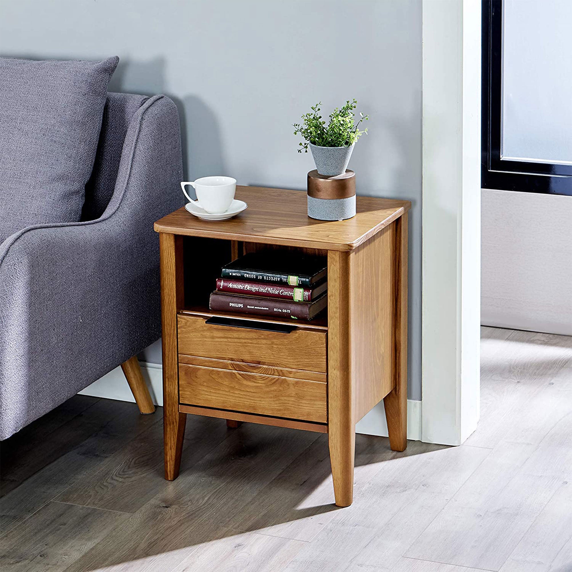 MUSEHOMEINC California Classic 1 Drawer Nightstand End Table, Honey Brown (Used) - VMInnovations