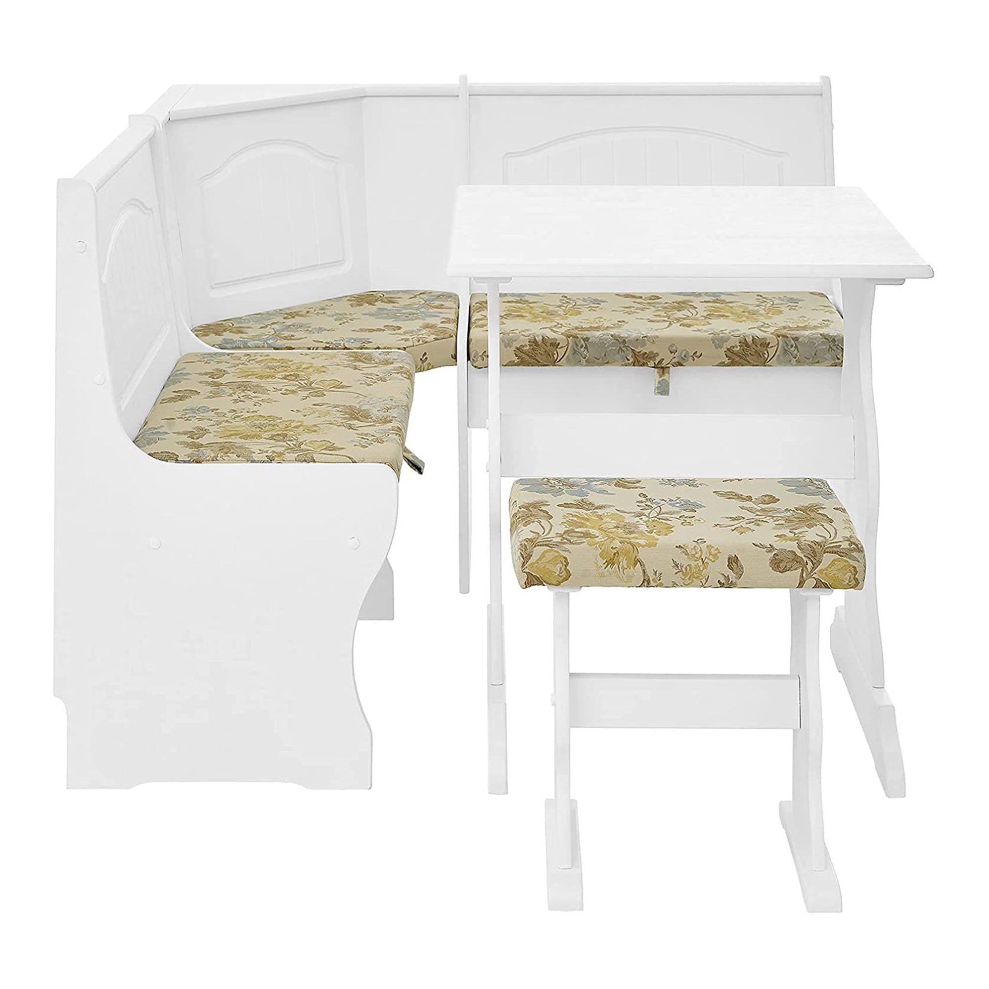 MUSEHOMEINC Traditional 3 Piece Solid Wood Nook Dining Table Set w/ Bench, White - VMInnovations