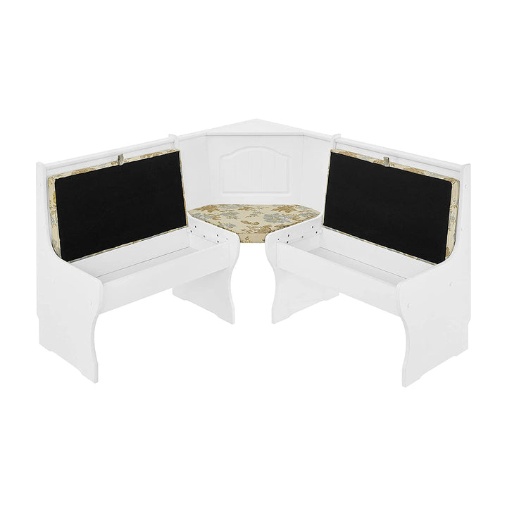 MUSEHOMEINC Traditional 3 Piece Solid Wood Nook Dining Table Set w/ Bench, White - VMInnovations