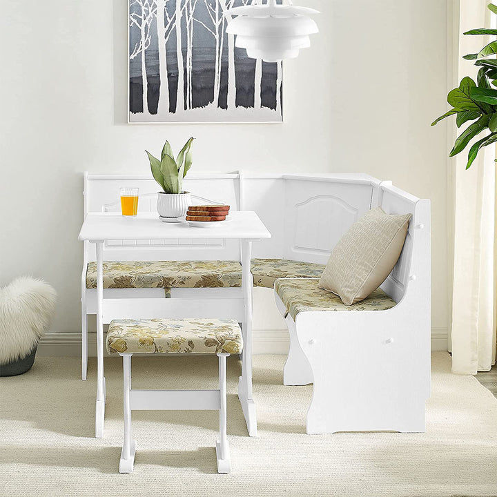 MUSEHOMEINC Traditional 3 Piece Solid Wood Nook Dining Table Set w/ Bench, White - VMInnovations