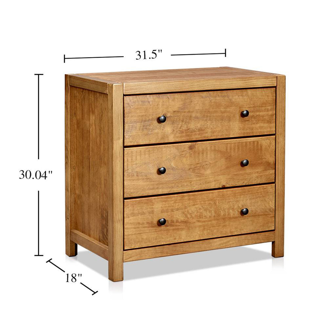 MUSEHOMEINC Rustic Style Wooden 3 Drawer Storage Dresser Nightstand, Oak Finish - VMInnovations