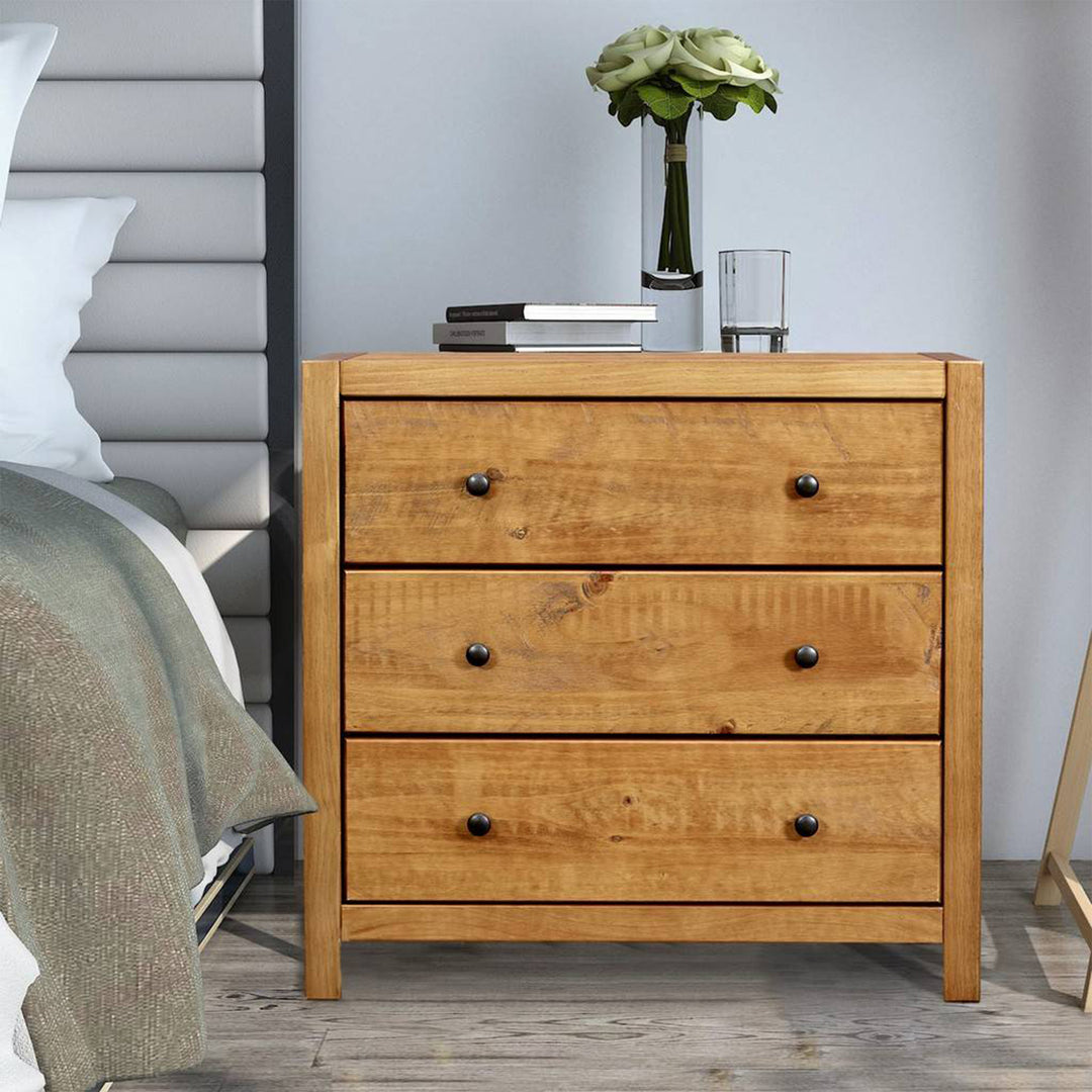 MUSEHOMEINC Rustic Style Wooden 3 Drawer Storage Dresser Nightstand, Oak Finish - VMInnovations