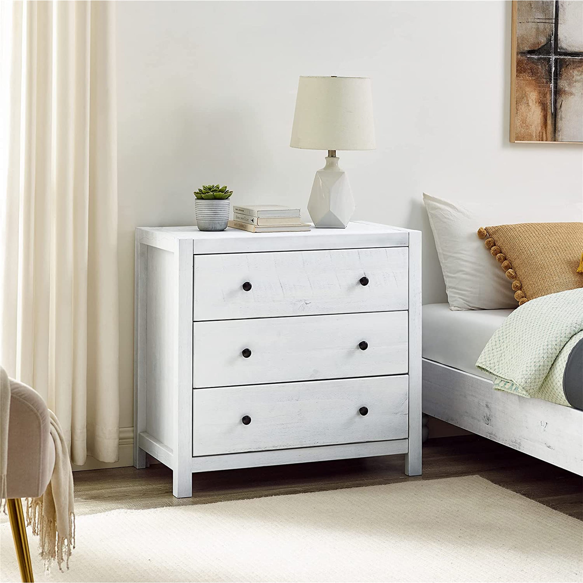 MUSEHOMEINC Rustic Solid Wood 3 Drawer Storage Dresser Nightstand (Used) - VMInnovations