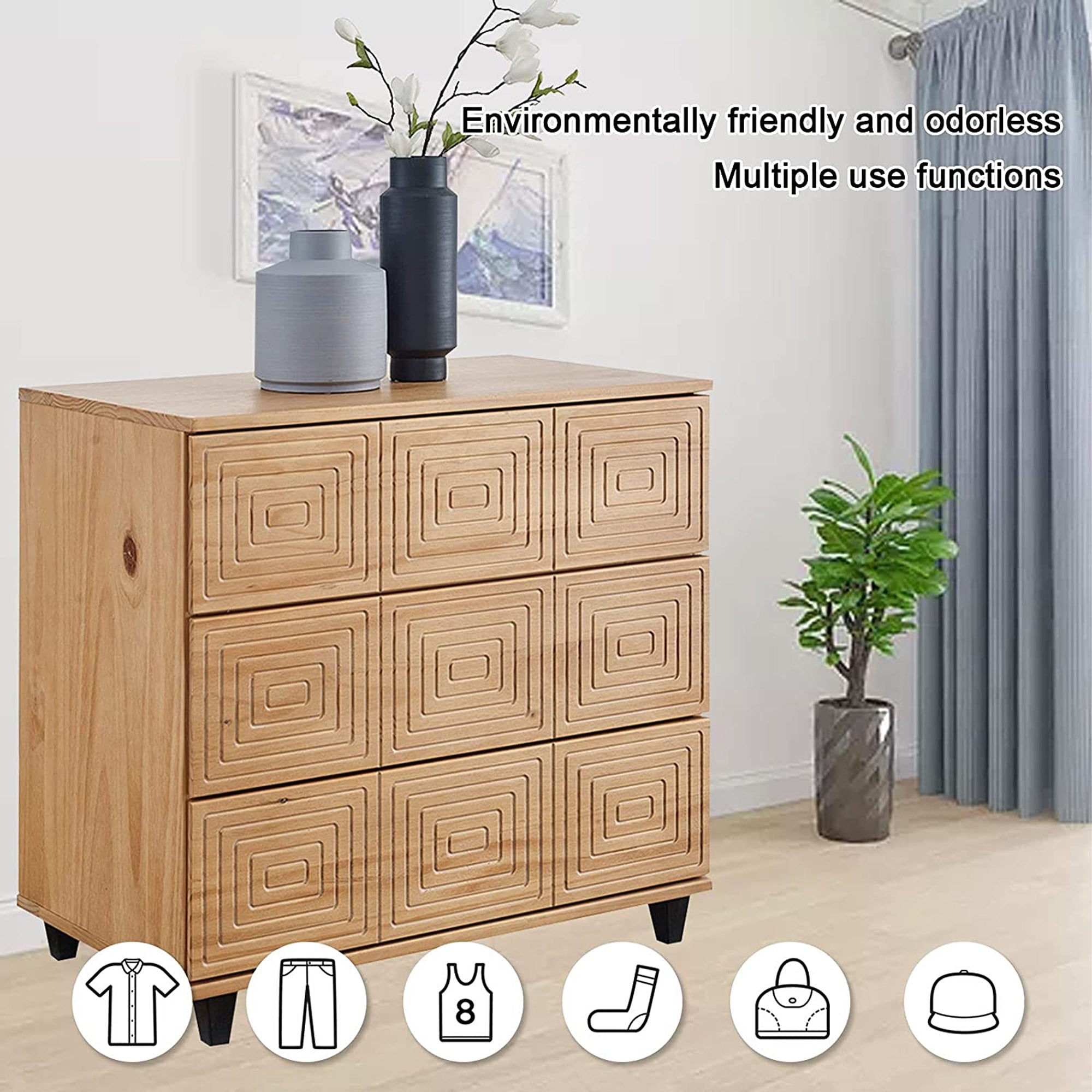 MUSEHOMEINC Solid Wood 3 Drawer Dresser Nightstand Chest of Drawers (Open Box) - VMInnovations