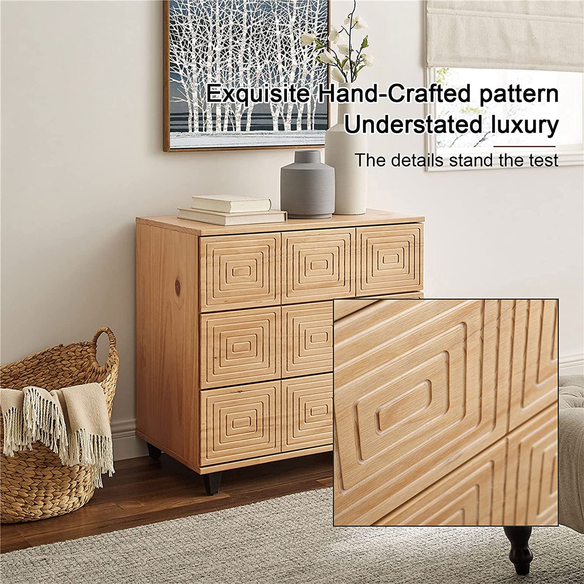 MUSEHOMEINC Solid Wood 3 Drawer Dresser Nightstand Chest of Drawers (Open Box) - VMInnovations