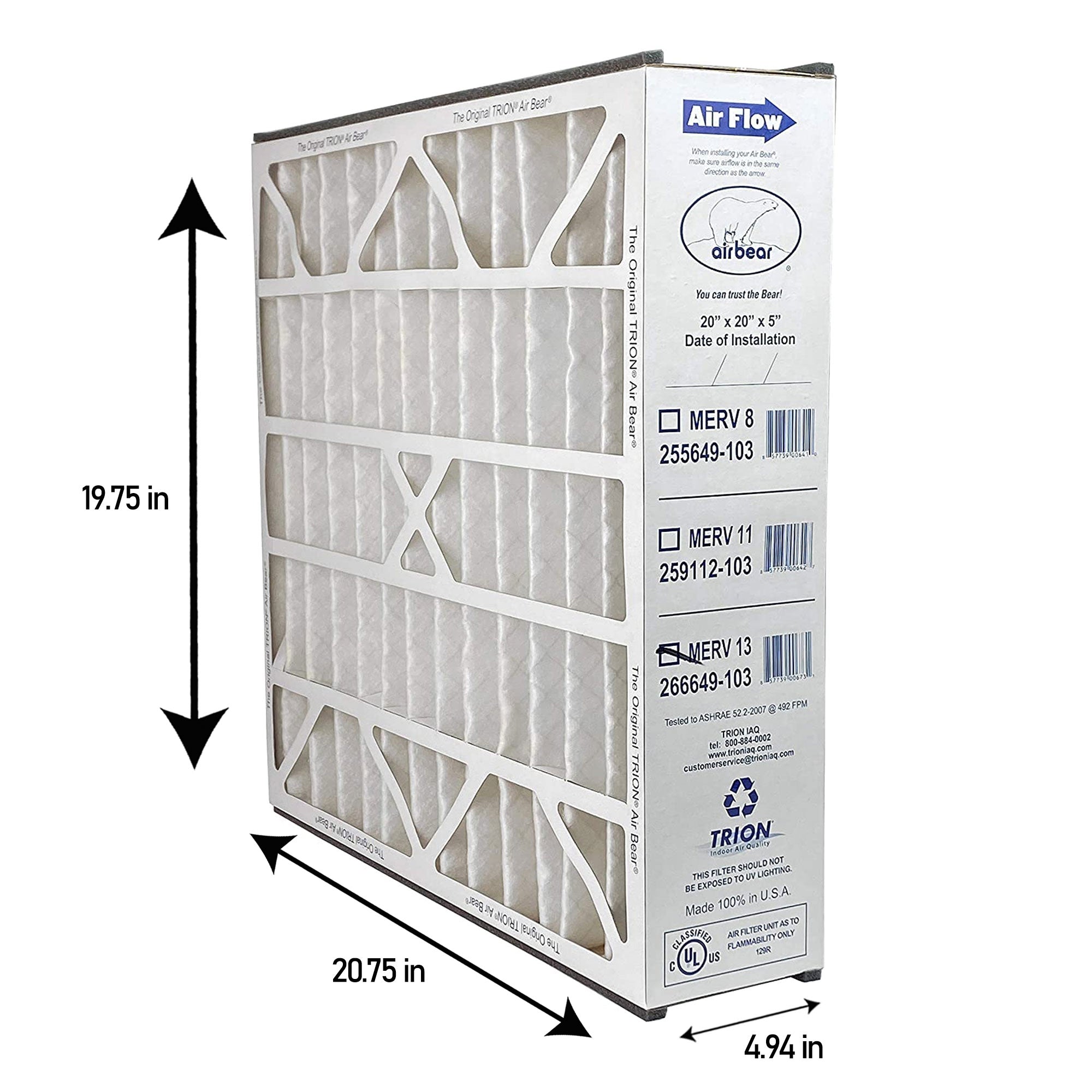 Air Bear 20 x 20 x 5 Inch MERV 13 Air Purifier Filter (4 Pack) (Open Box) - VMInnovations
