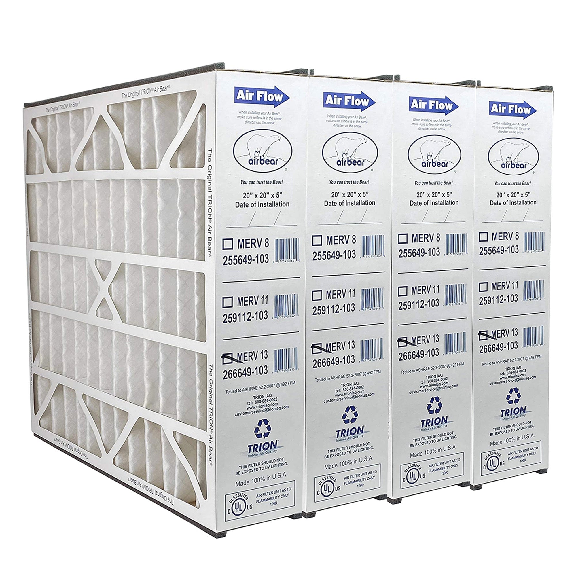 Trion 266649-103 Air Bear 20 x 20 x 5 Inch MERV 13 Air Purifier Filter (4 Pack) - VMInnovations