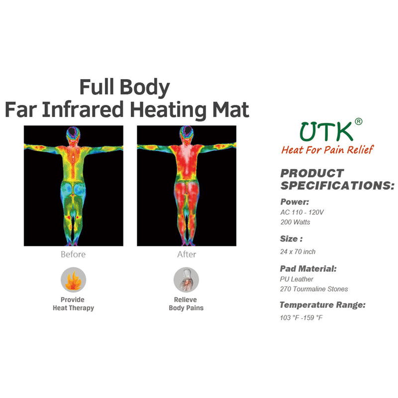 UTK 24 x 70In Tourmaline Stone Infrared Pain Relief Heating Mat, Black (Used)