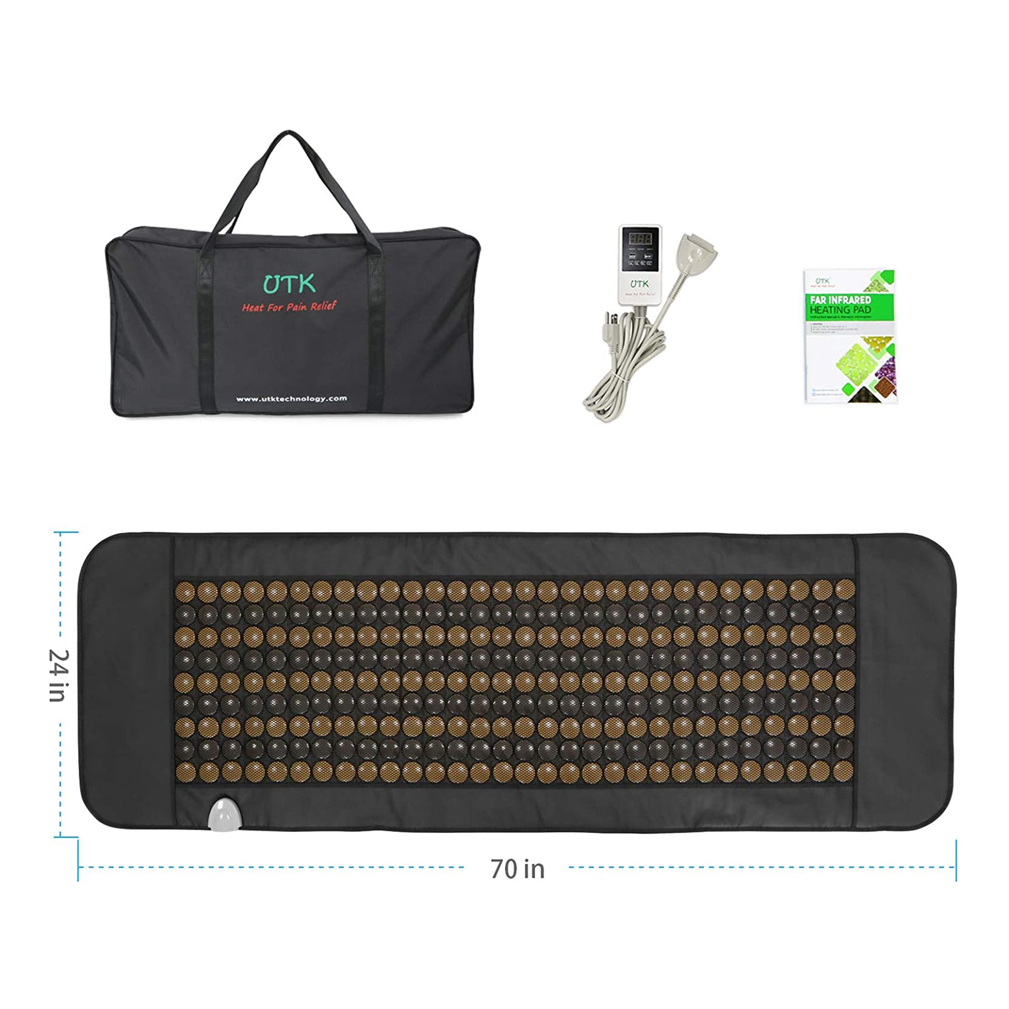 UTK 24 x 70In Tourmaline Stone Infrared Pain Relief Heating Mat, Black (Used) - VMInnovations