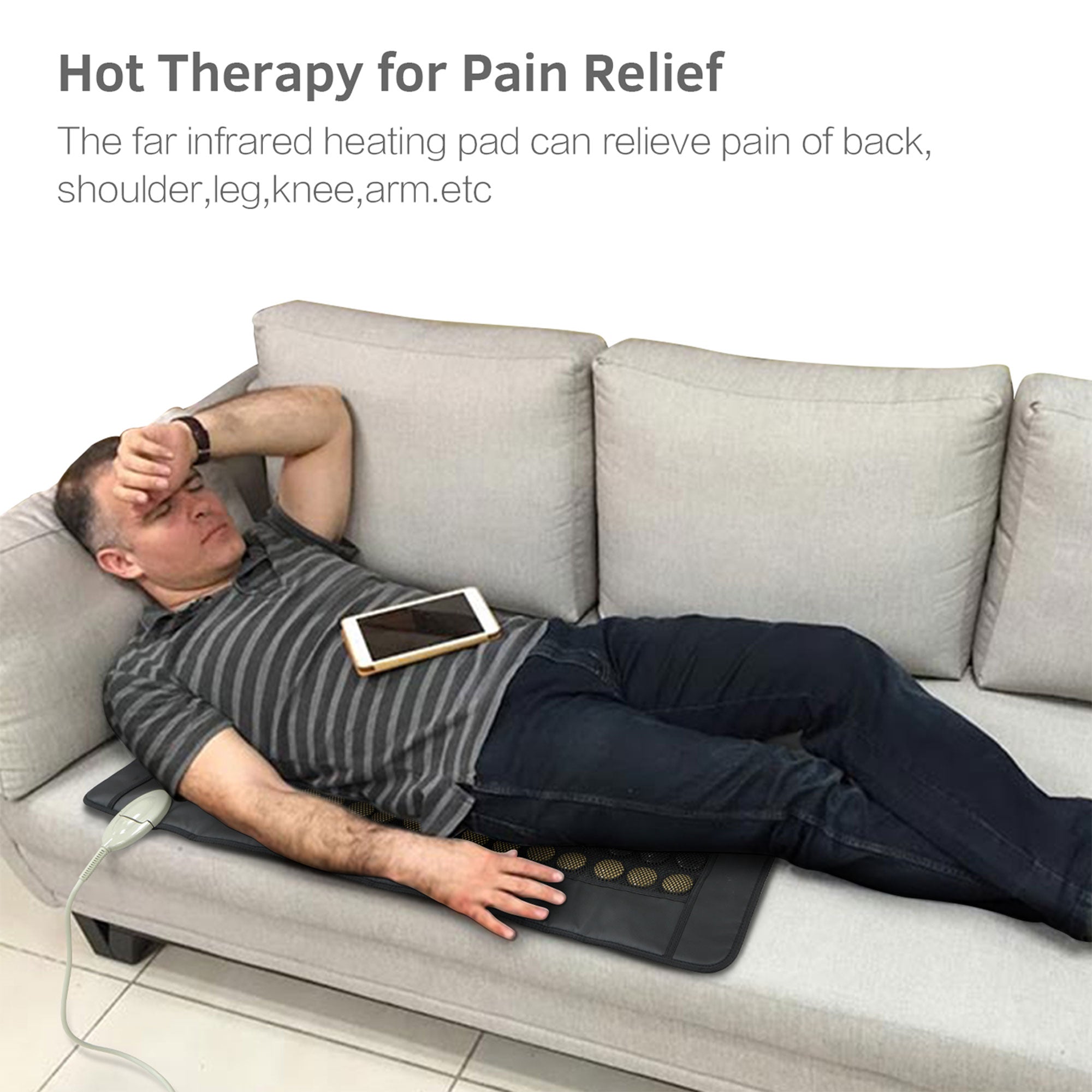 UTK 21" x 38" Tourmaline Stone Infrared Pain Relief Heating Mat w/ Remote, Black - VMInnovations