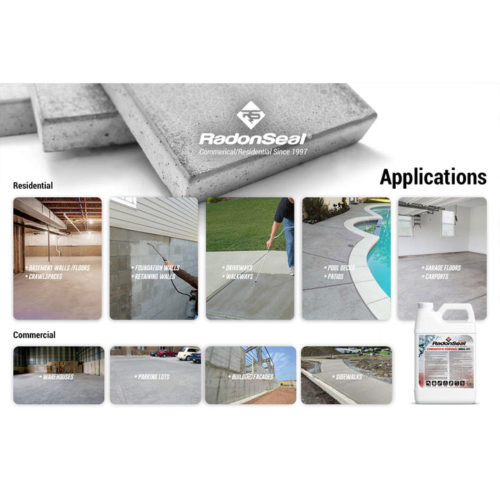 RadonSeal Plus Outdoor/Indoor Concrete Penetrating Protectant Sealer, 5 Gallon - VMInnovations
