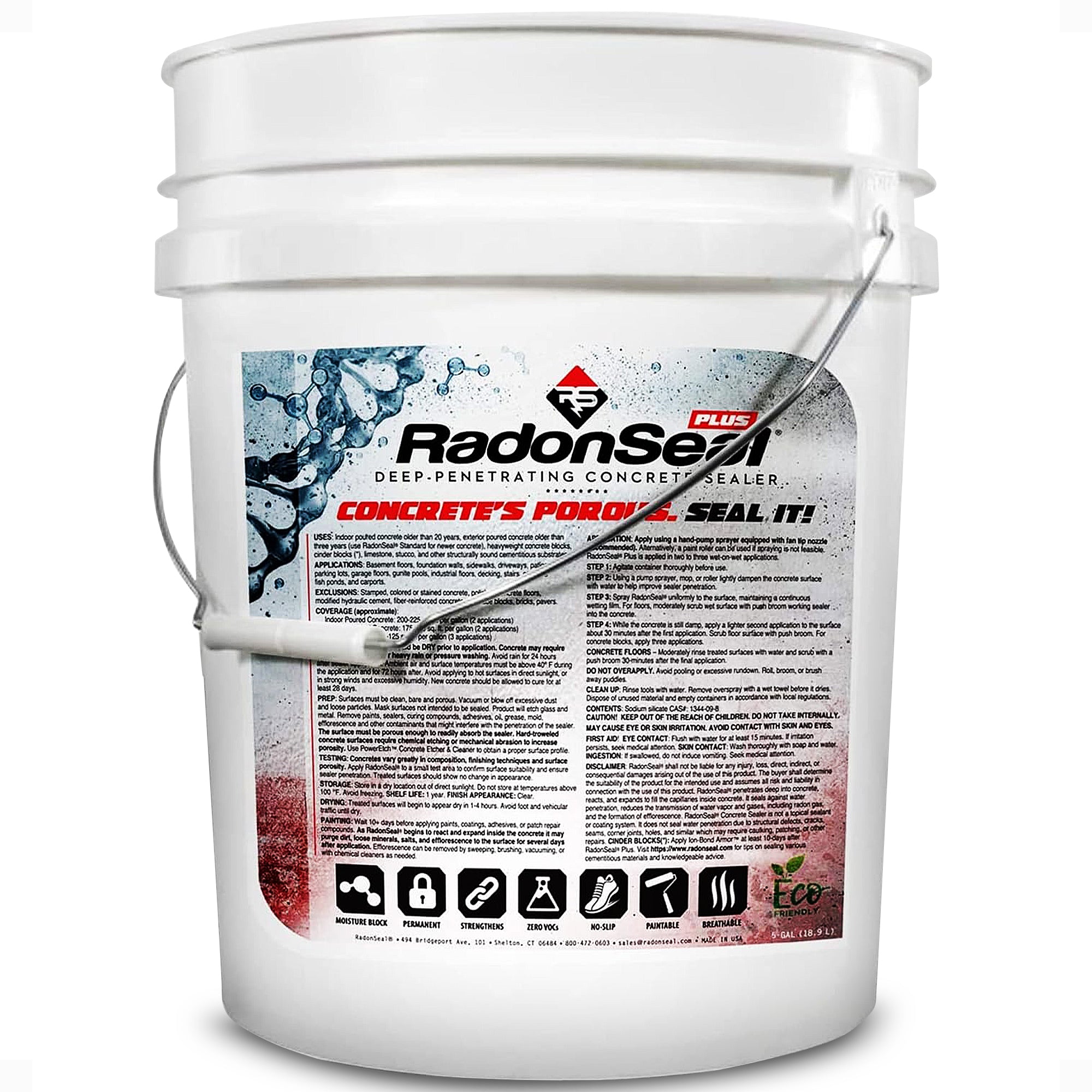 RadonSeal Plus Outdoor/Indoor Concrete Penetrating Protectant Sealer, 5 Gallon - VMInnovations