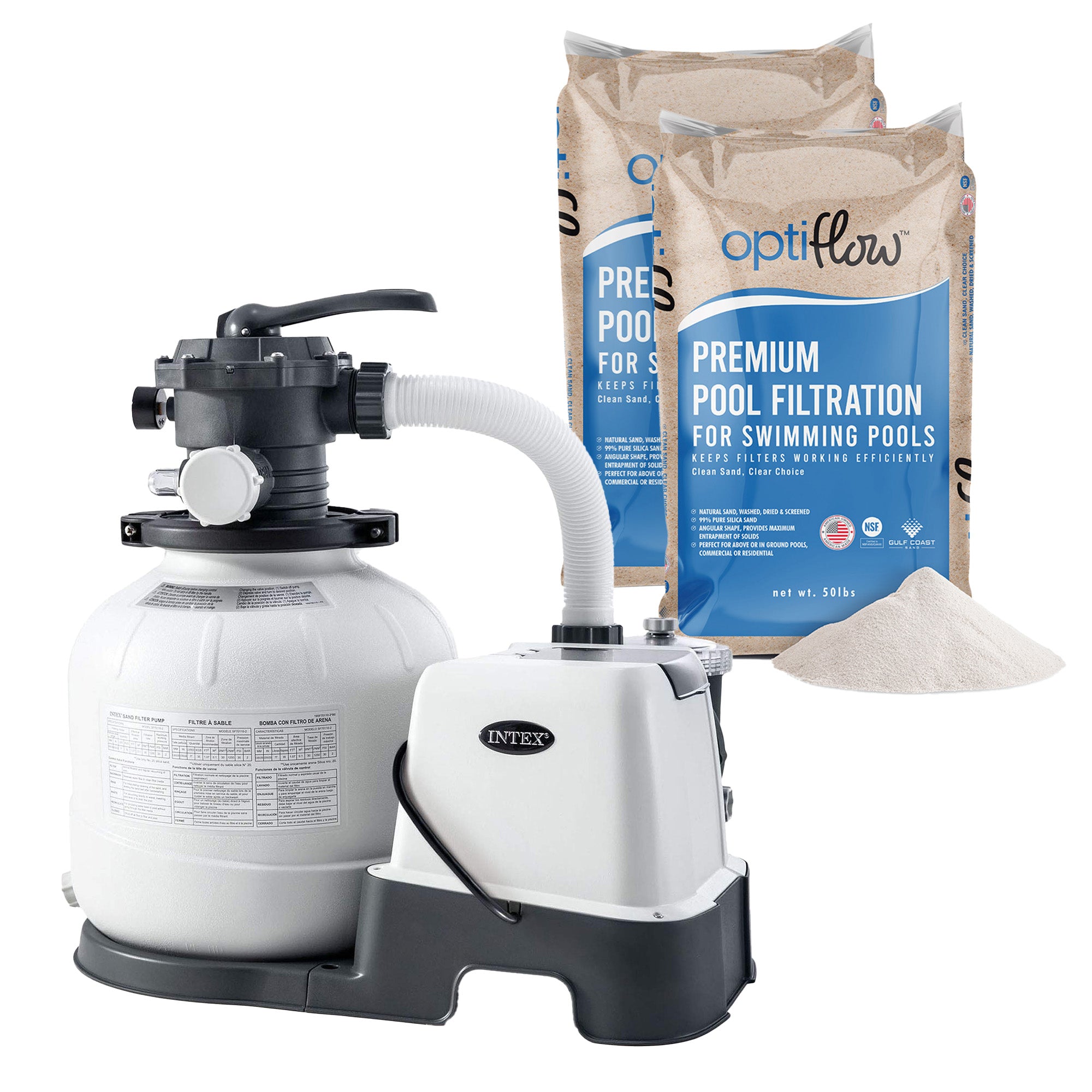 Intex Krystal Clear 1600GPH Sand Filter Pump & OptiFlow Premium Pool Filter Sand - VMInnovations