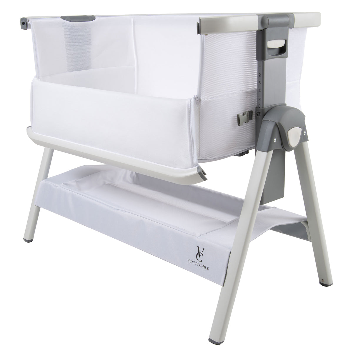 Venice Child California Dreaming Portable Lockable Bedside Bassinet Crib, White - VMInnovations