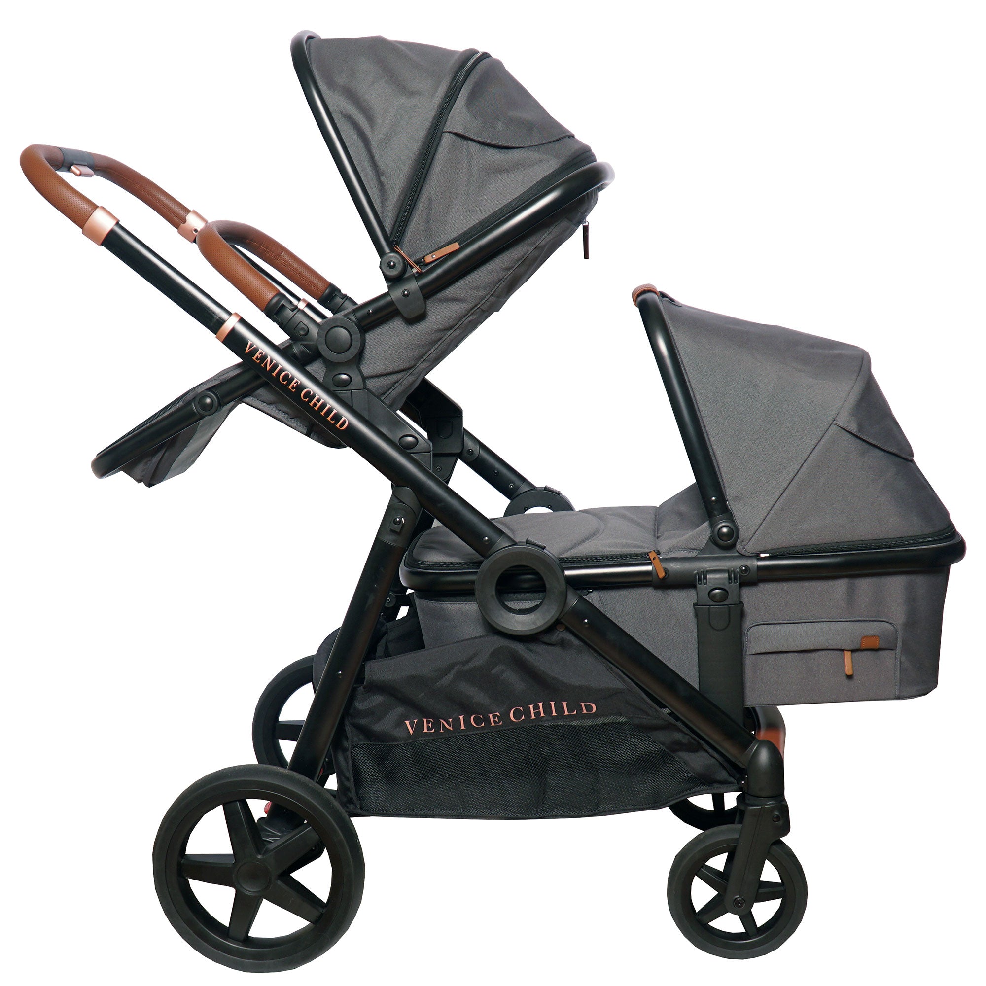 Venice Child Stroller Stand Alone Bassinet w/Sunshade, Eclipse Black (Open Box) - VMInnovations