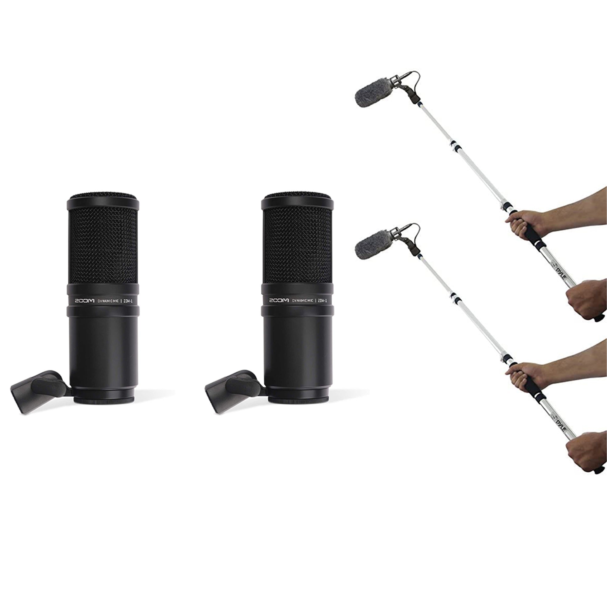 Zoom ZDM-1 Dynamic Microphone (2 Pack) & Pyle Telescoping Boom Pole (2 Pack)