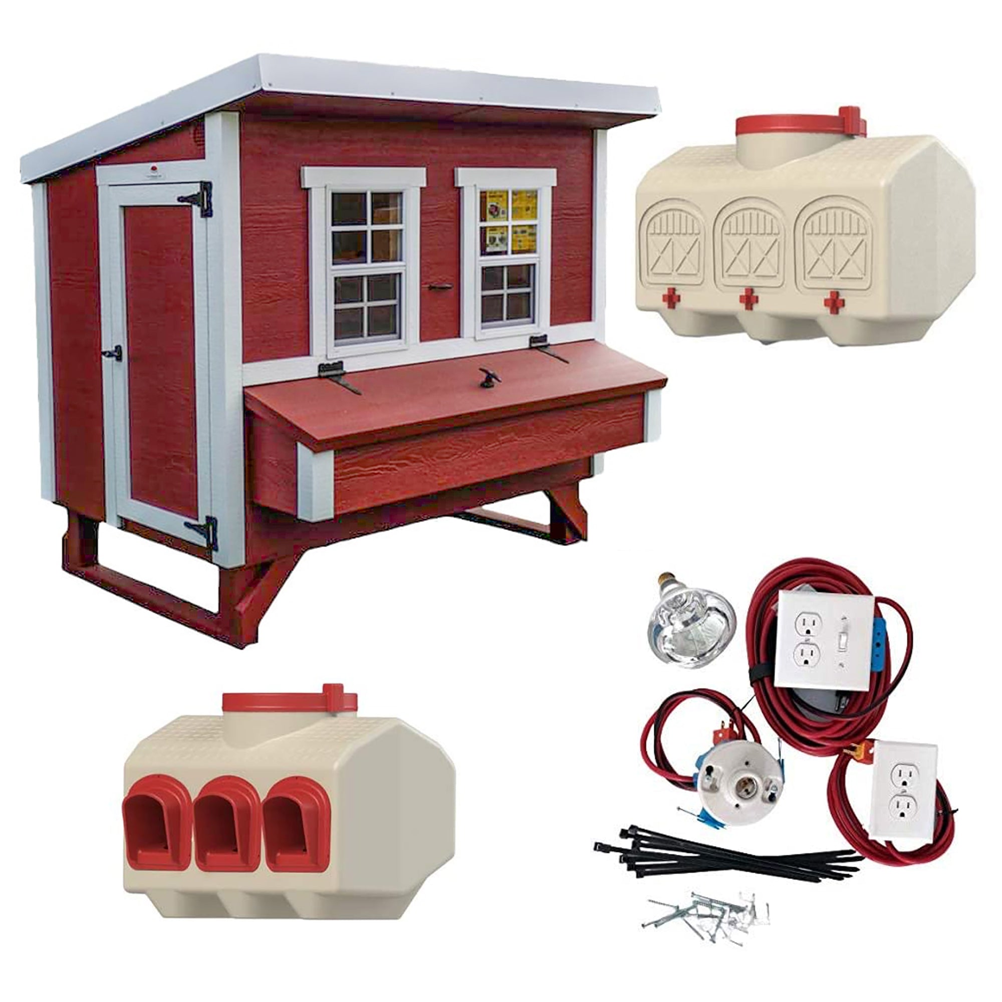 OverEZ Wooden Poultry Hen Chicken Coop w/ Feeders, Heaters, and Water Dispenser