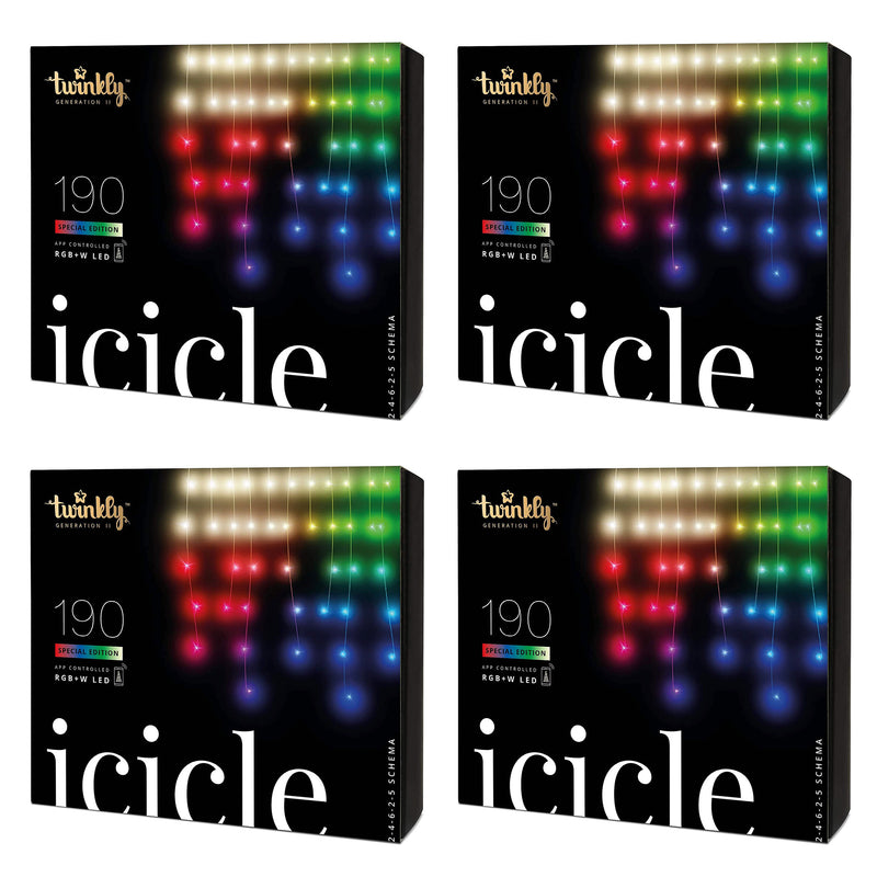 Twinkly Icicle App-Controlled Smart LED Christmas Lights 190 RGB+W (4 Pack)