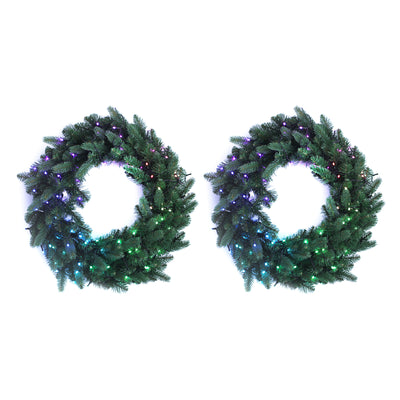 Twinkly Pre-Lit Wreath App-controlled 2-Ft LED Christmas Wreath 50 RGB+W(2 Pack)