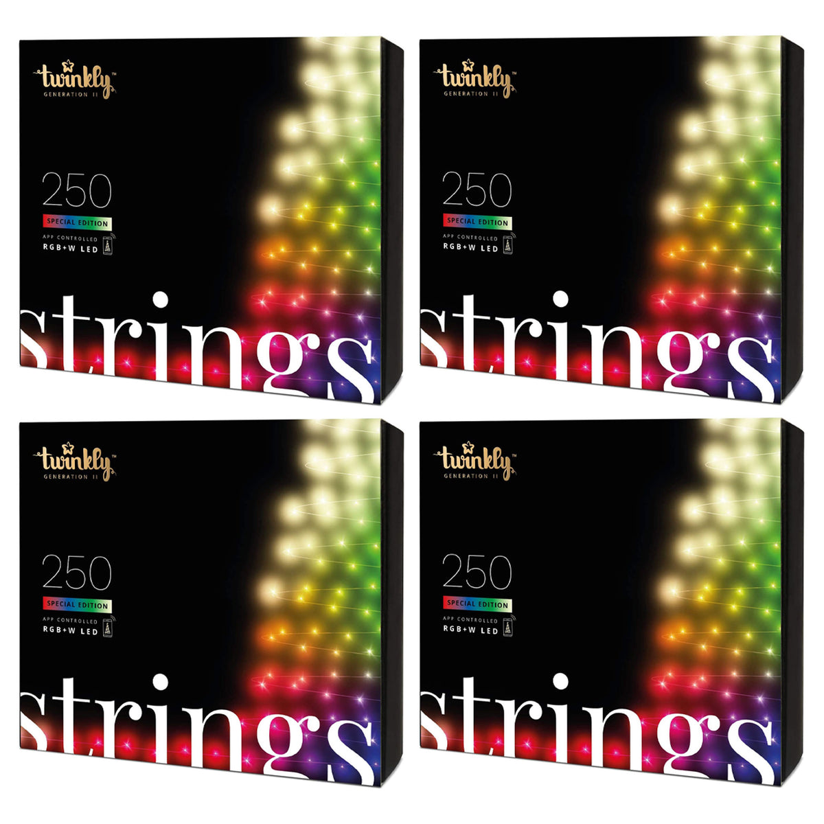 Twinkly Strings App-Controlled Smart LED Christmas Lights 250 RGB+W (4 Pack)