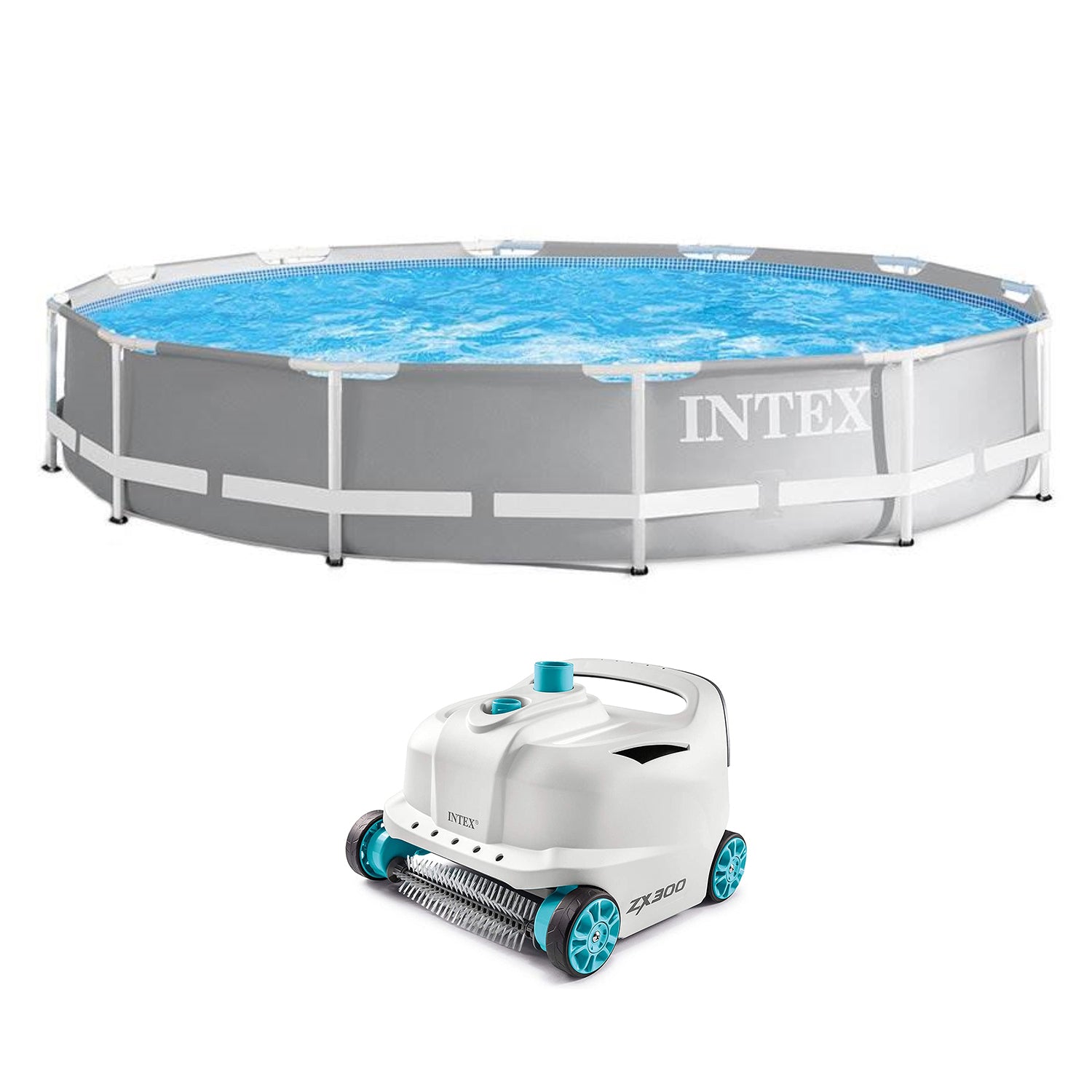 Intex 12ft x 30in Prism Frame Above Ground Round Swimming Pool & Robot Vacuum - VMInnovations