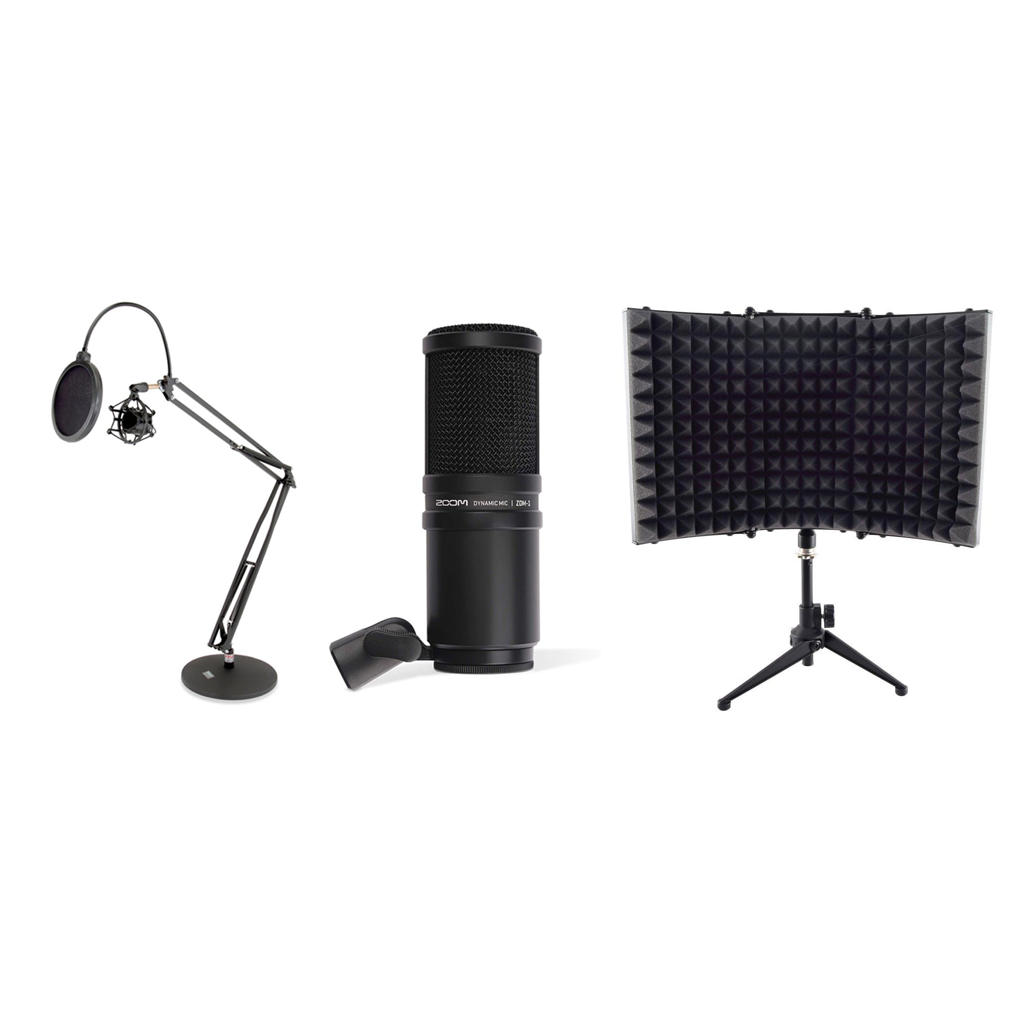 Zoom ZDM-1 Dynamic Microphone w/ PylePro Isolation Shield & Desktop Stand Bundle