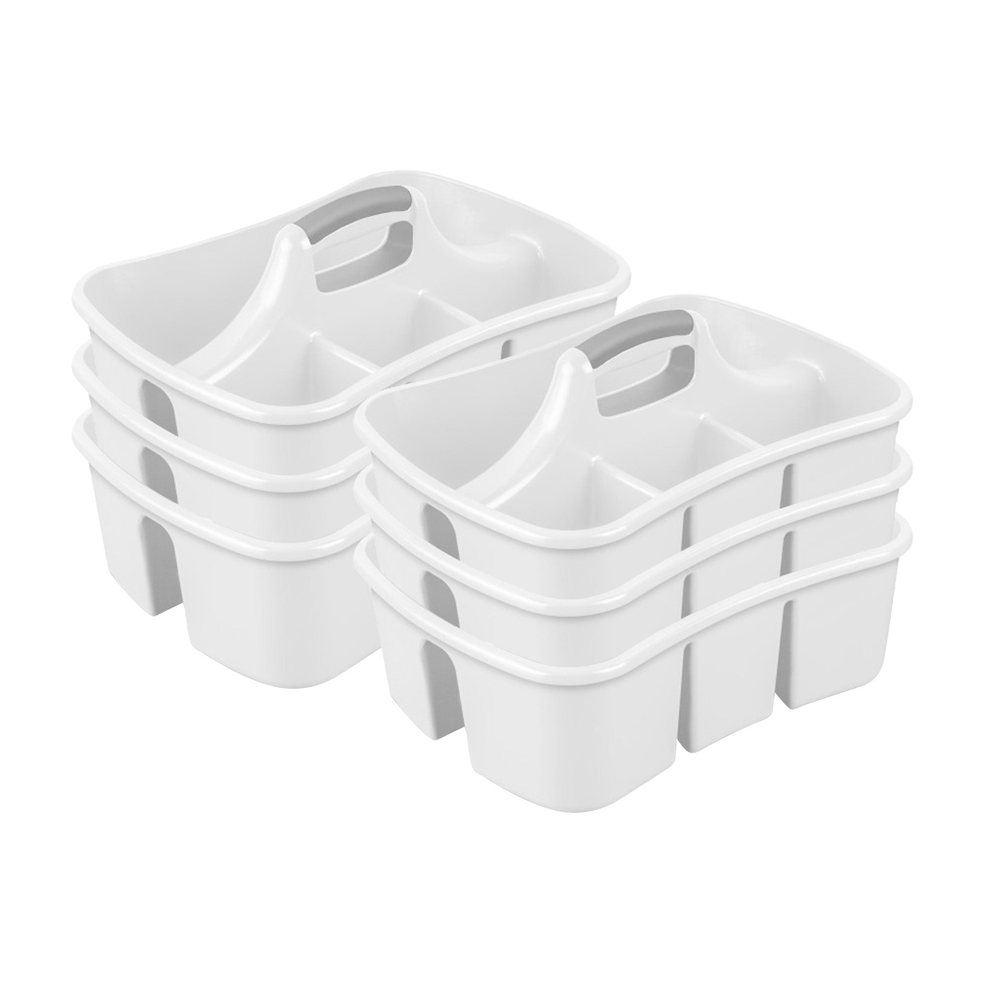 Sterilite Divided Storage Ultra Caddy Portable Storage Organizers, White, 6 Pack - VMInnovations
